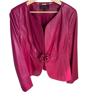 Escada Pink Lambskin Leather Jacket Rosette Detail Tailored Designer EU 44 90's